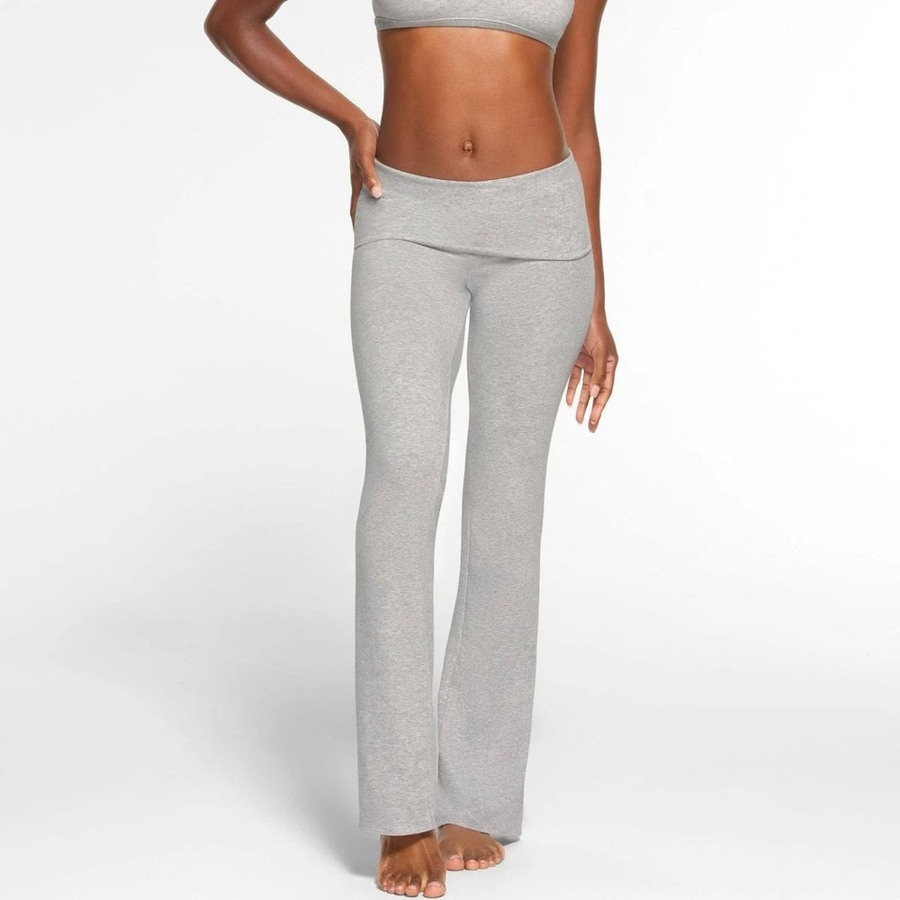 SKIMS Foldover Flare Pants Womens M Heather Gray Cotton Stretch Lounge Yoga